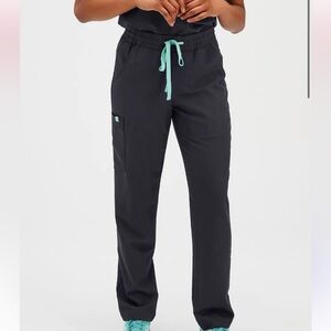 Women's Gray Scrub Pants with Teal Accents